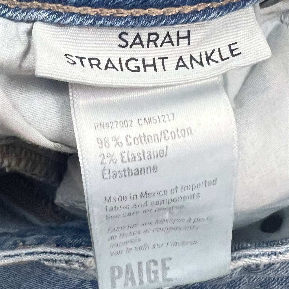 Paige Sarah Straight Leg High Rise Distressed Ankle Jeans Size 30 - Picture 7 of 7